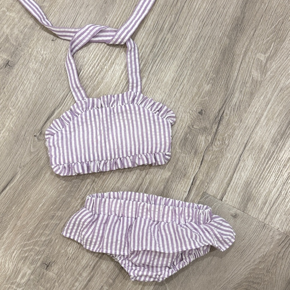 Baby Girl Striped Purple Halter Bikini Set